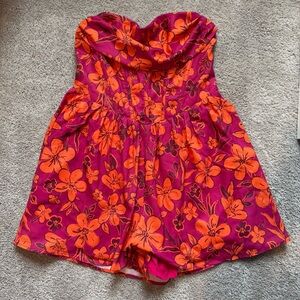 NWT Hello Molly strapless flowy pink‎ orange floral romper corset top XL